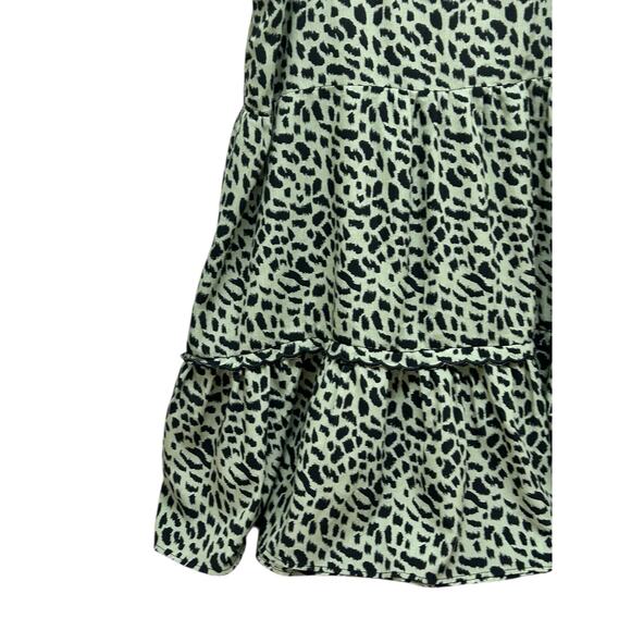 Jodifl Tiered Leopard Print Ruffle Dress Medium Sleeveless Green Black‎ - Picture 3 of 5